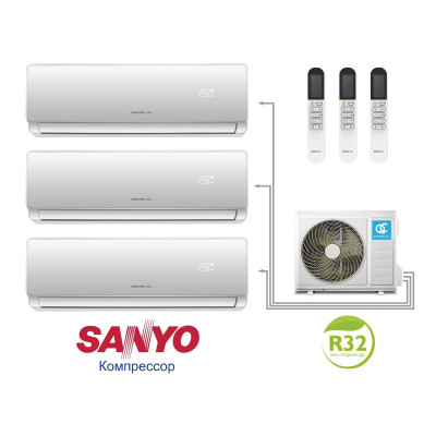 Кондиционер, мультисплит-система на 3 комнаты QUATTROCLIMA QN-FM21UA,QV-FM09WA*3шт. (25 м2,25м2,25м2)